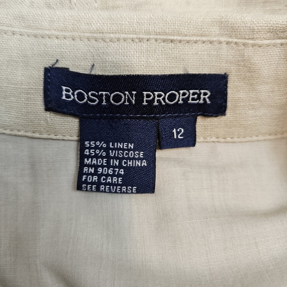 Boston Proper Neutral Tan Linen Blend Button Front Dress Size 12 Women's O66 - Picture 7 of 8